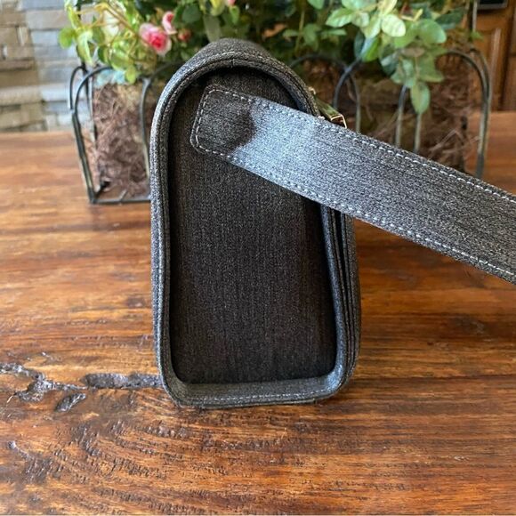 Salvatore Ferragamo Steel Grey/Blue Fabric Shoulder Bag Silver Chrome Hardware V - Picture 8 of 13